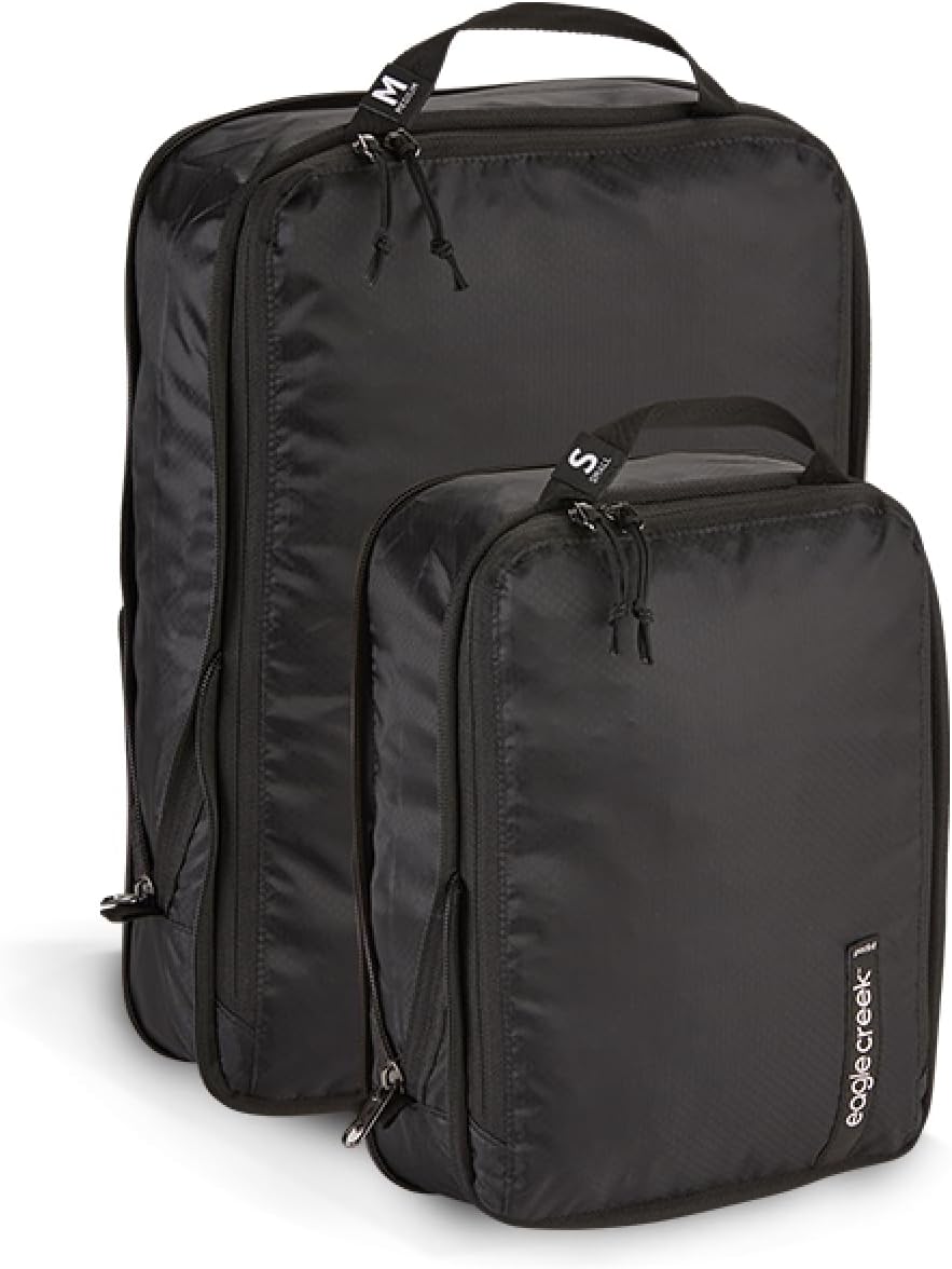 Eagle Creek Pack-It Set of Isolate Compression Packing Cubes for Travel - Durable and Water-Resistant with Ultra-Lightweight, Machine-Washable Poly Ripstop Fabric, S/M, Black