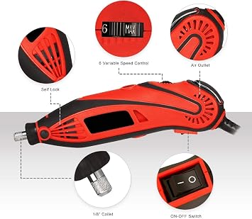 Rotary Drill Tool Kit, Mini Grinder, Hobby Drill, Rotary Combi Multi Drill Variable Speed with Flexi Shaft, Accessories for DIY Craft, Engraving, Cutting, Sanding, Polishing, Carry case 210