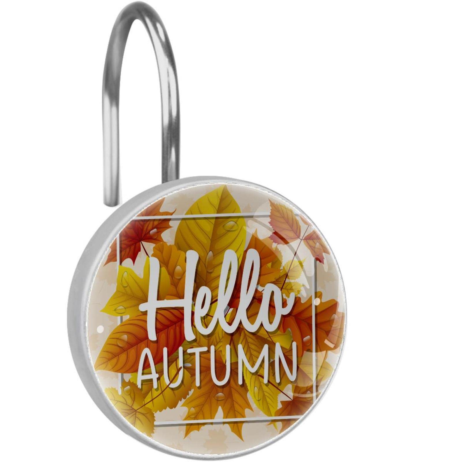 Crochets rideau de douche inox Lot de 12 Anneaux jaunes Hello Autumn pour salle de bain
