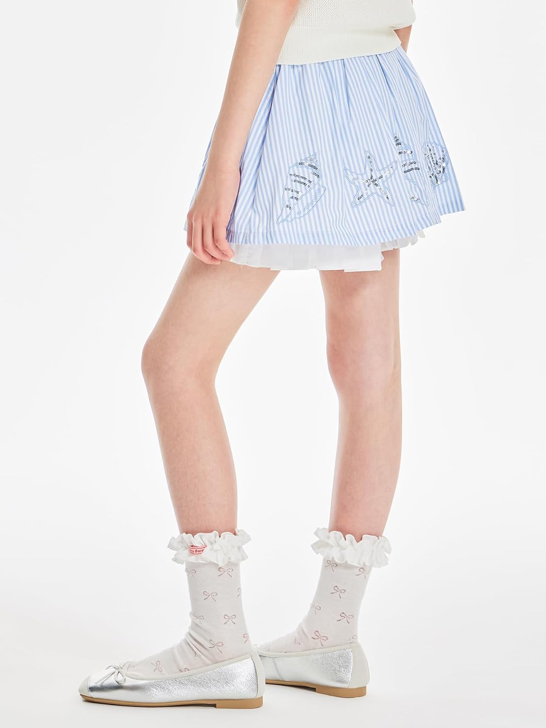 Girls Skorts with Pockets Sky Blue Striped A Line Skirt with Built-in Shorts Summer School Tennis Skirt for Teen 6-16Y