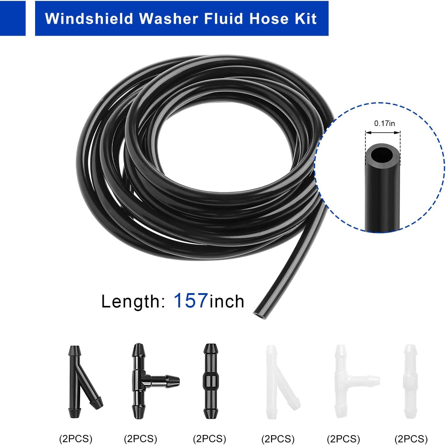 Windshield Washer Hose Kit, 4 Meter Flexible Washer Fluid Tubing with 12 Leakproof Hose Connectors, Rubber Wiper Fluid Tubing Kit for Connecting Car Water Pumps and Nozzles