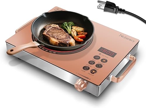 Miniatura 13 de Estufa eléctrica de un solo quemador de 110 V, estufa eléctrica portátil de 1800 W, quemador eléctrico portátil con asa, control táctil y control de