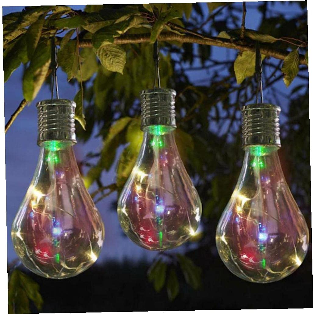 Pinicecore Blue 3Pcs Outdoor Garden Waterproof Hanging Lanterns Solar Rotatable Camping Hanging Light Lamp Bulb