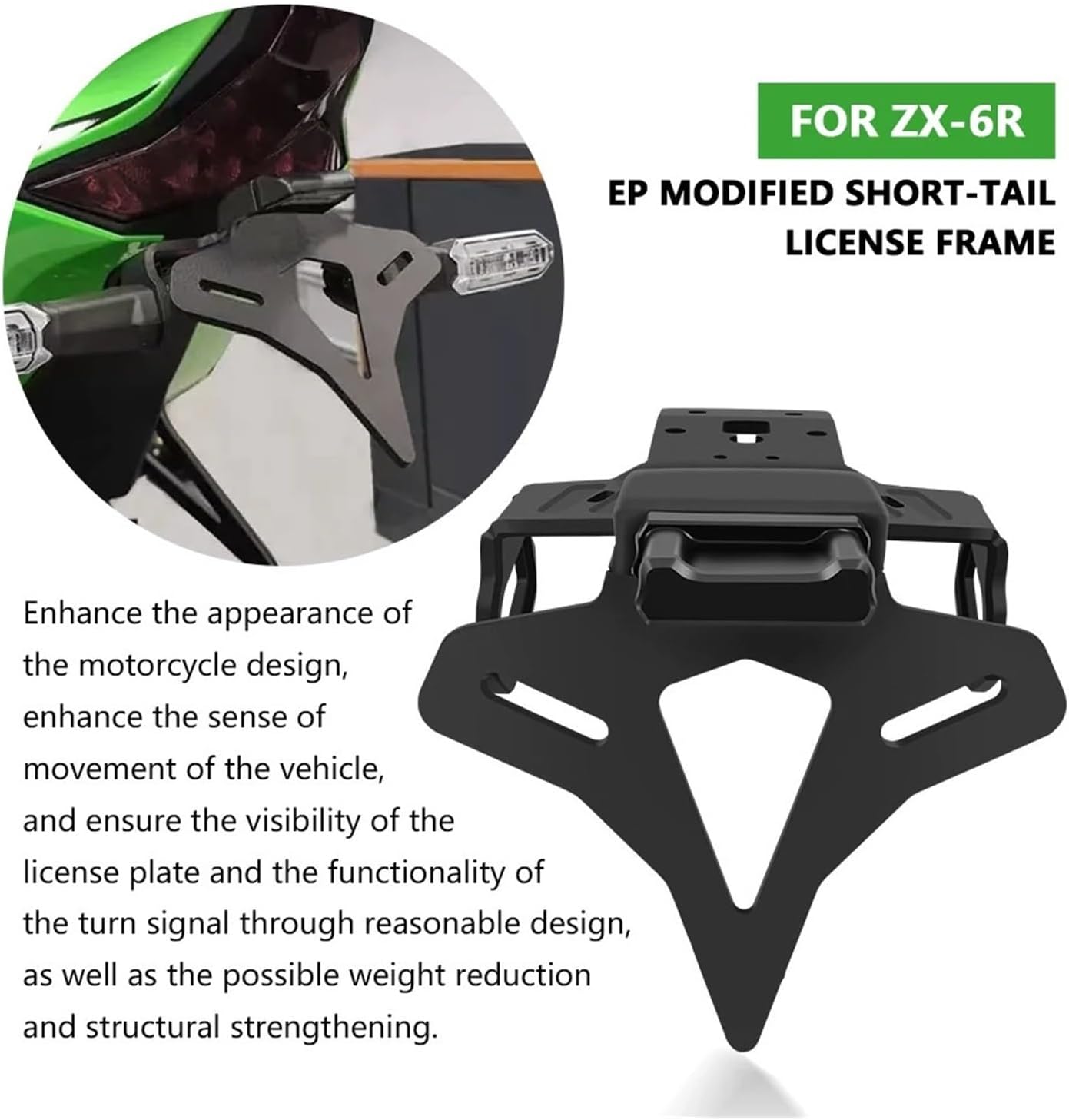 Compatible with Motorcycle License Plate Holder Rear Short Tail License Plate Frame with LED Light ZX-6R ZX-6r ZX6R Zx6r 2024