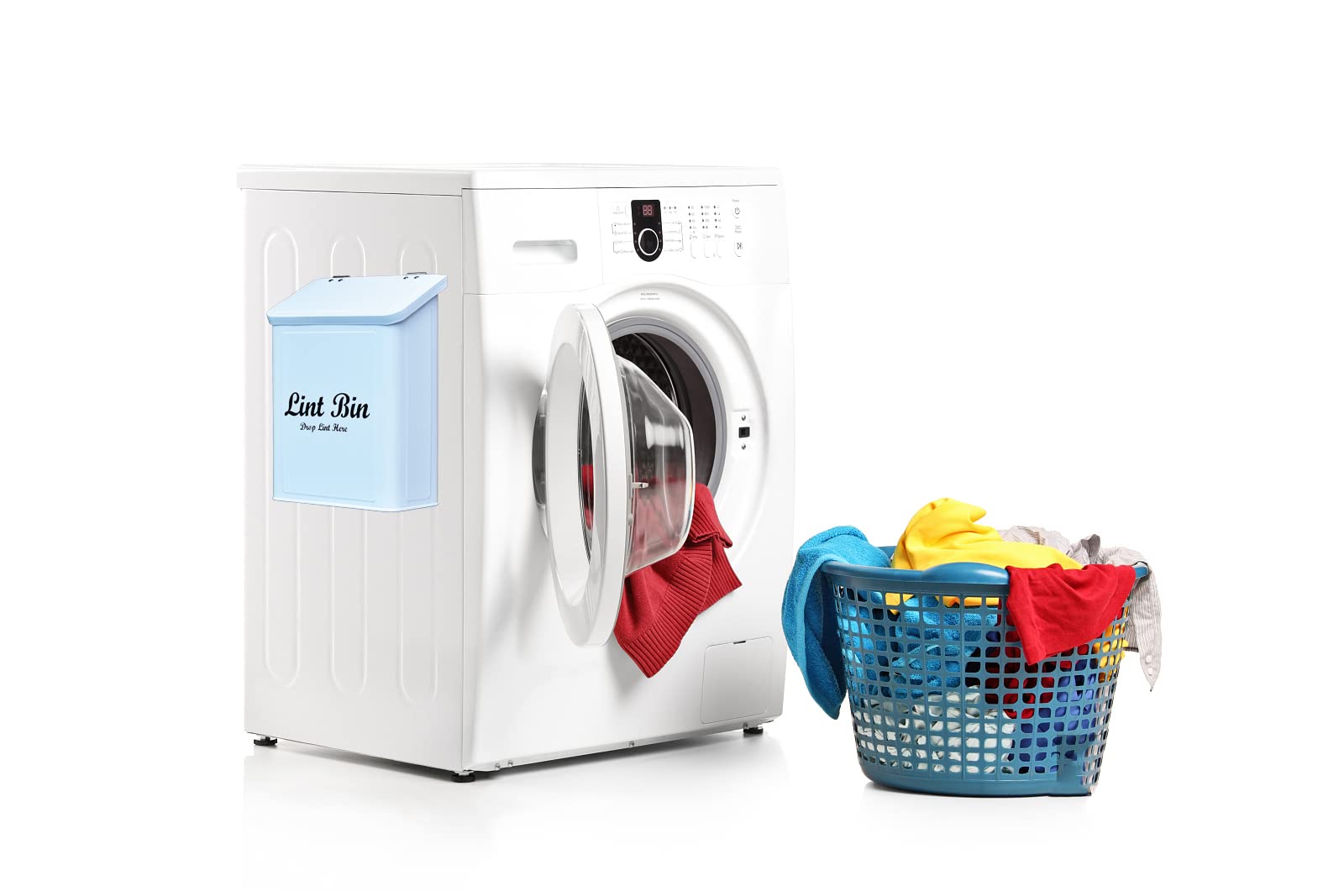 Scatola portaoggetti per bucato con coperchio magnetico da parete, organizzazione salvaspazio della lavanderia e stoccaggio per asciugatrice e lavatrice (bianco)