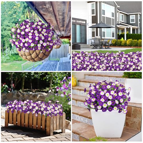 Image of Bassion 16 Pcs Artificial Morning Glory Flowers for Outdoors, Colorful | UV Resistant, realistic, silk flowers, faux eucalyptus plants, outside planters porch window box garden indoor outdoors decor