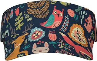 Ousika Forest Cute Fox Frog Owl Printing Visor Hats Men Women Adjustable Sun Visor Caps Empty Top Baseball Cap Sun Visor for Travel,Sports,Climb Black