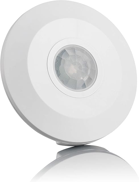 SEBSON PIR Sensor Ceiling Light 360°, Ceiling Mounted, Infrared Motion Sensor, LED suitable, Range max. 6m/360°, max. 2000/1000W, IP20, white