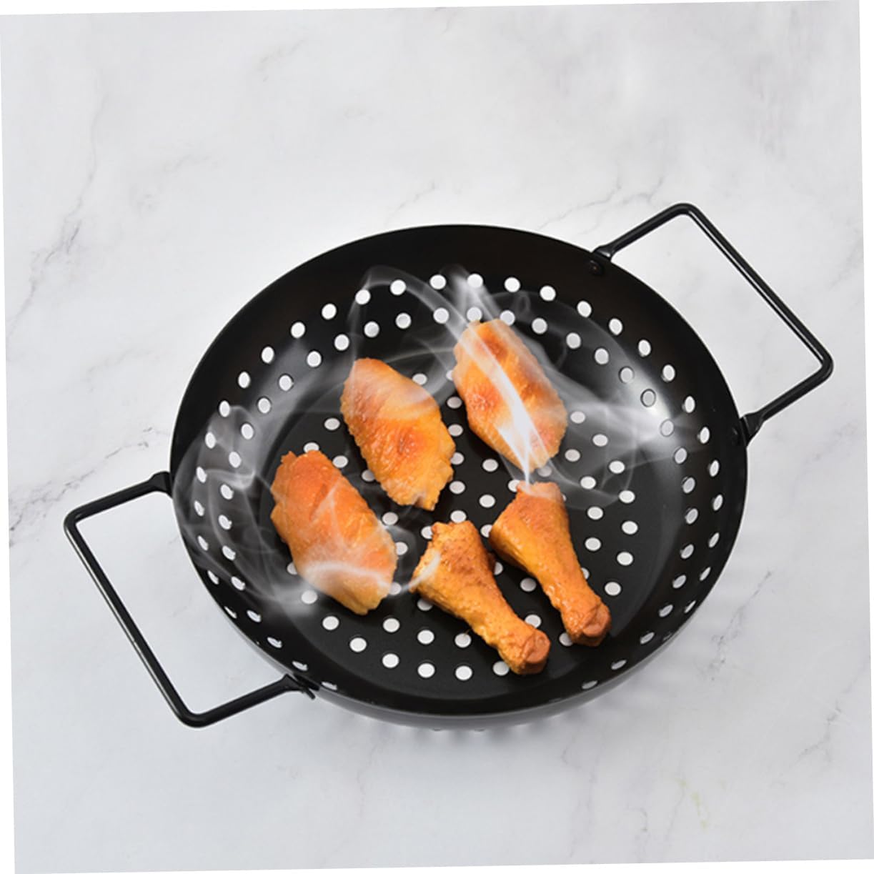 VOSAREA Non Stick Baking Pan Bbq Grill Plate Grill Meat Pan for Stove Filtering Handle and Drain Rack Outdoor Bbq Accessories