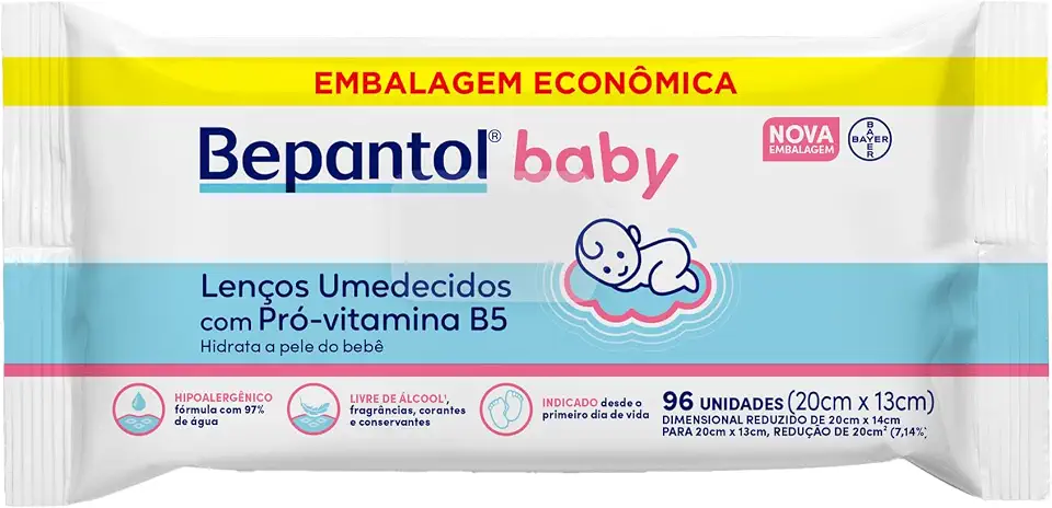 Bepantol Baby Lenço Umedecido para Bebê, Hipoalergênico, Leve 96 Pague 80 Unidades