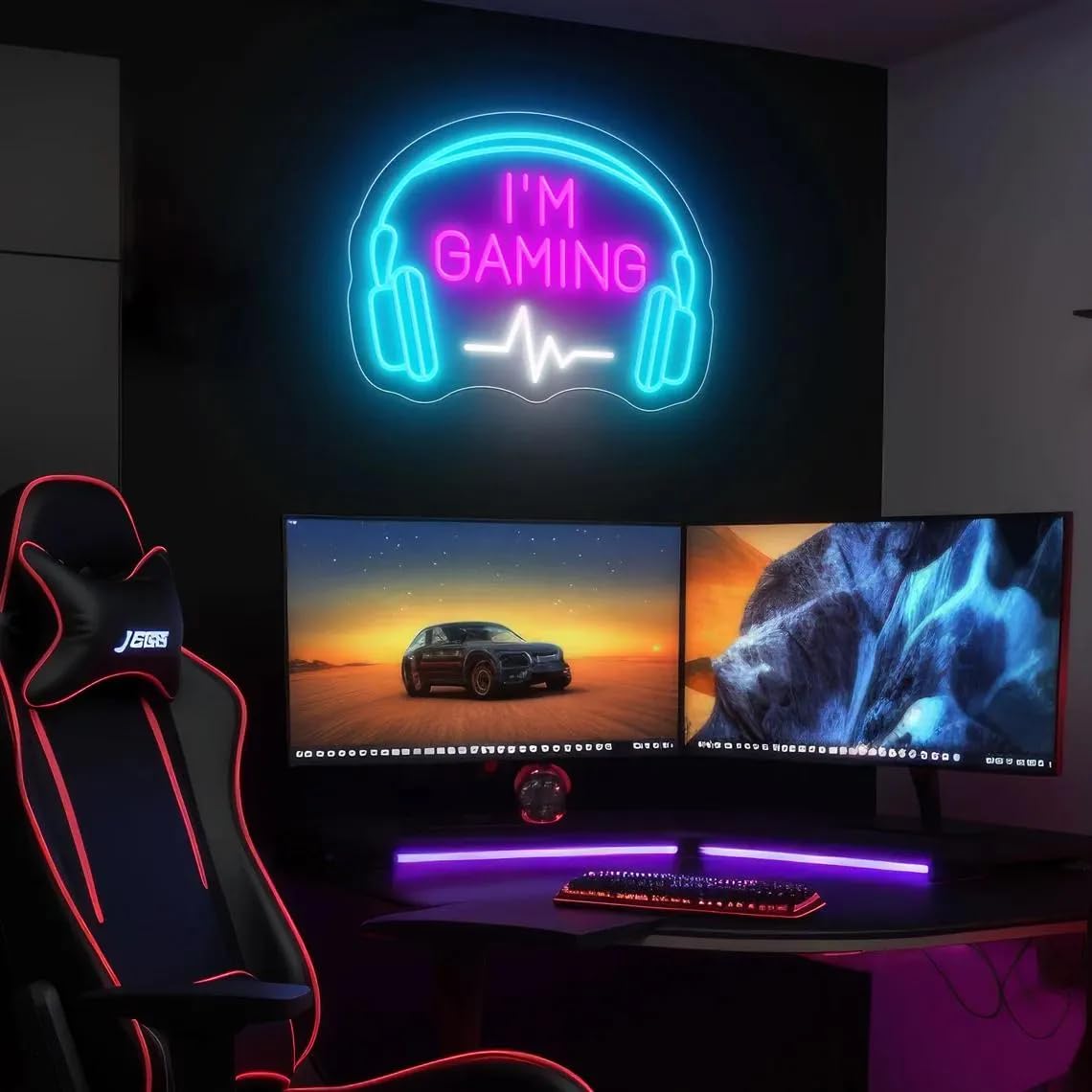 'I'm Gaming' neonowy znak ściemnialny LED słuchawki neonowe światło zasilany przez USB zestaw słuchawkowy kształt dekoracja ścienna pokój zabaw sypialnia męska jaskinia chłopcy nastolatek strefa gier