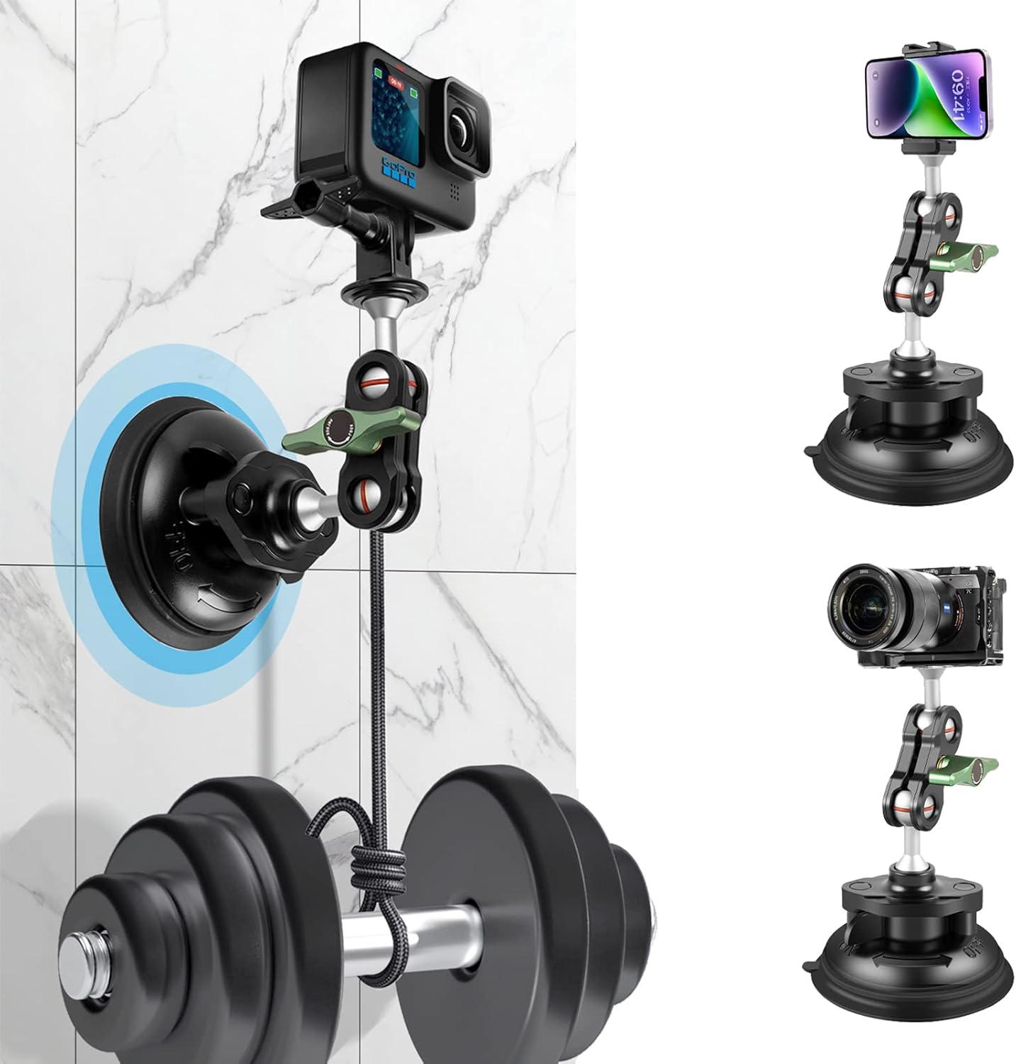 REYGEAK Heavy Duty Suction Cup Mount with 360° Ballhead Magic Arm