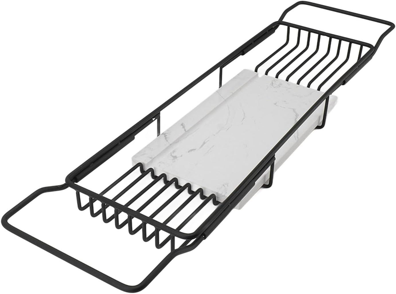 Metal Marble Bathtub Rack, Expandable Anti Slip Bathtub Tray, Multi Functional Space Saving for Bathroom, Hotel, and Home Use (Black White)