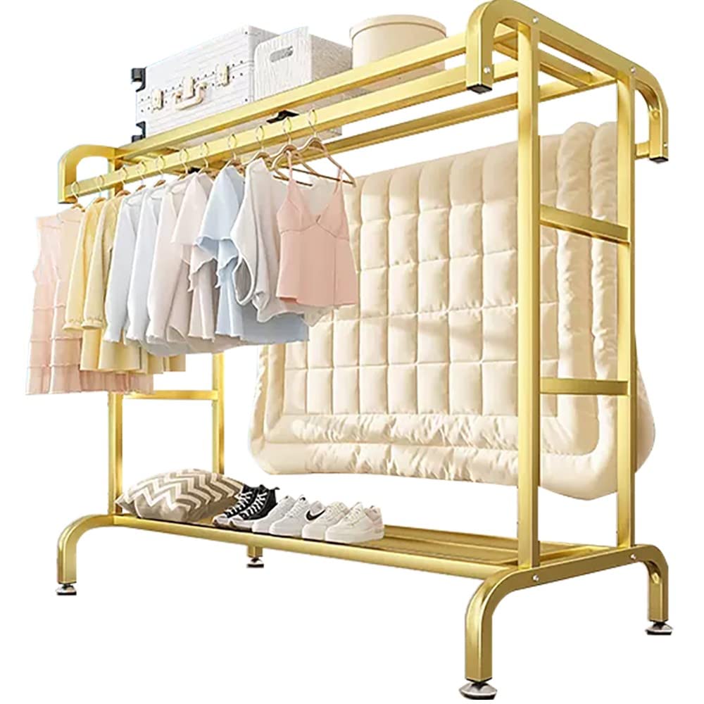 Aycdl B Freestanding Garment Rack With Wheels, Double Rail And Storage Shelf For Hanging Clothes, Multifunctional Design,-100 * 50 * 150Cm
