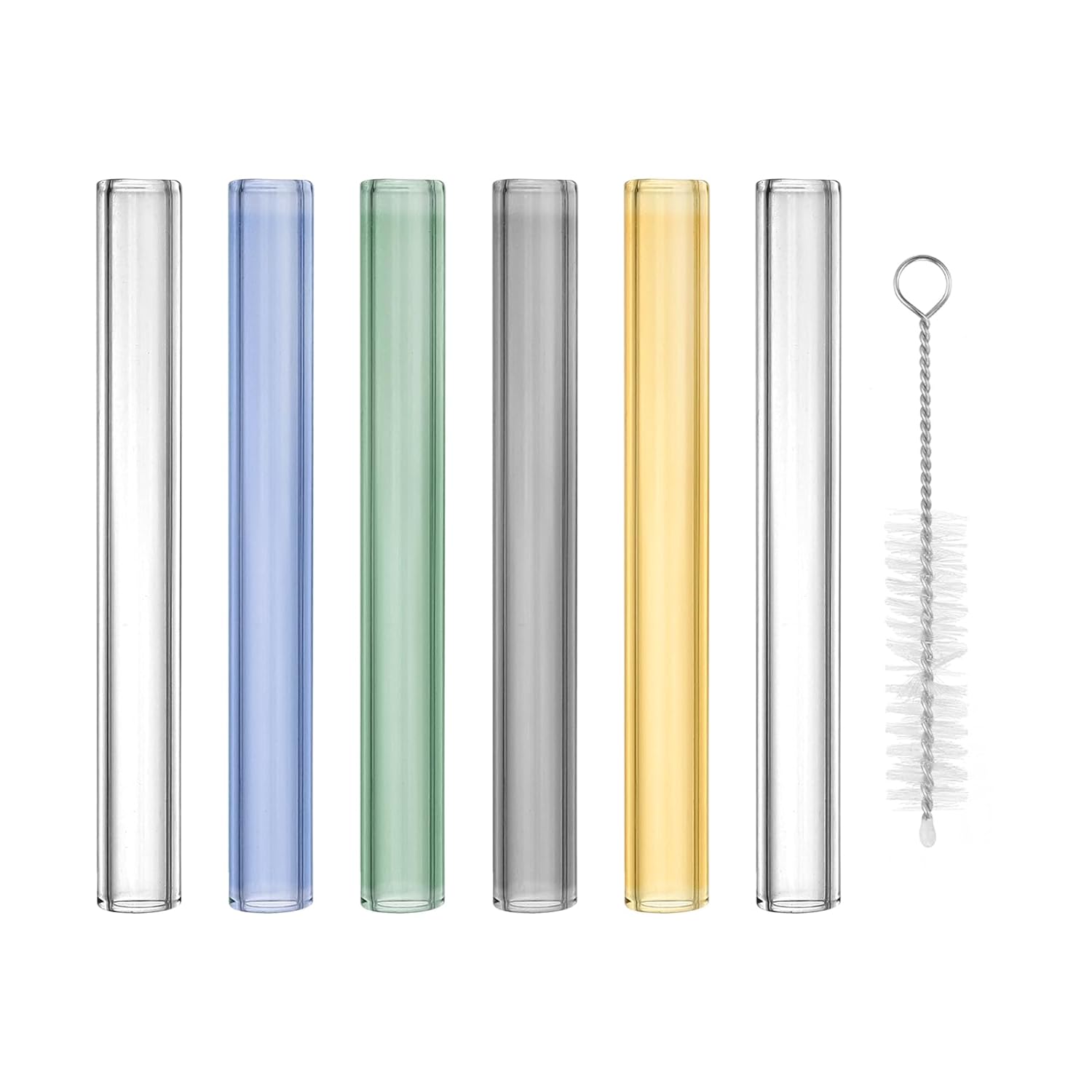 PATIKIL 4 Inch Borosilicate Glass Tubes, 6 Pcs12mm OD 2mm Thick Glass Blowing Tubes Straight Pipe with Cleaning Brush for Laboratory Glass Making, 5 Color
