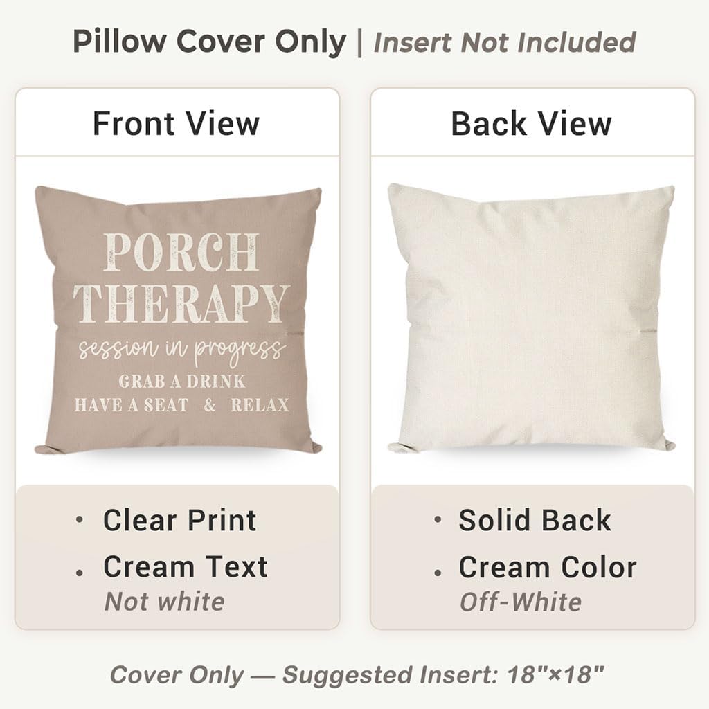 PANDICORN Farmhouse Throw Pillow Covers 18x18 Inch Porch Therapy, Beige image 4