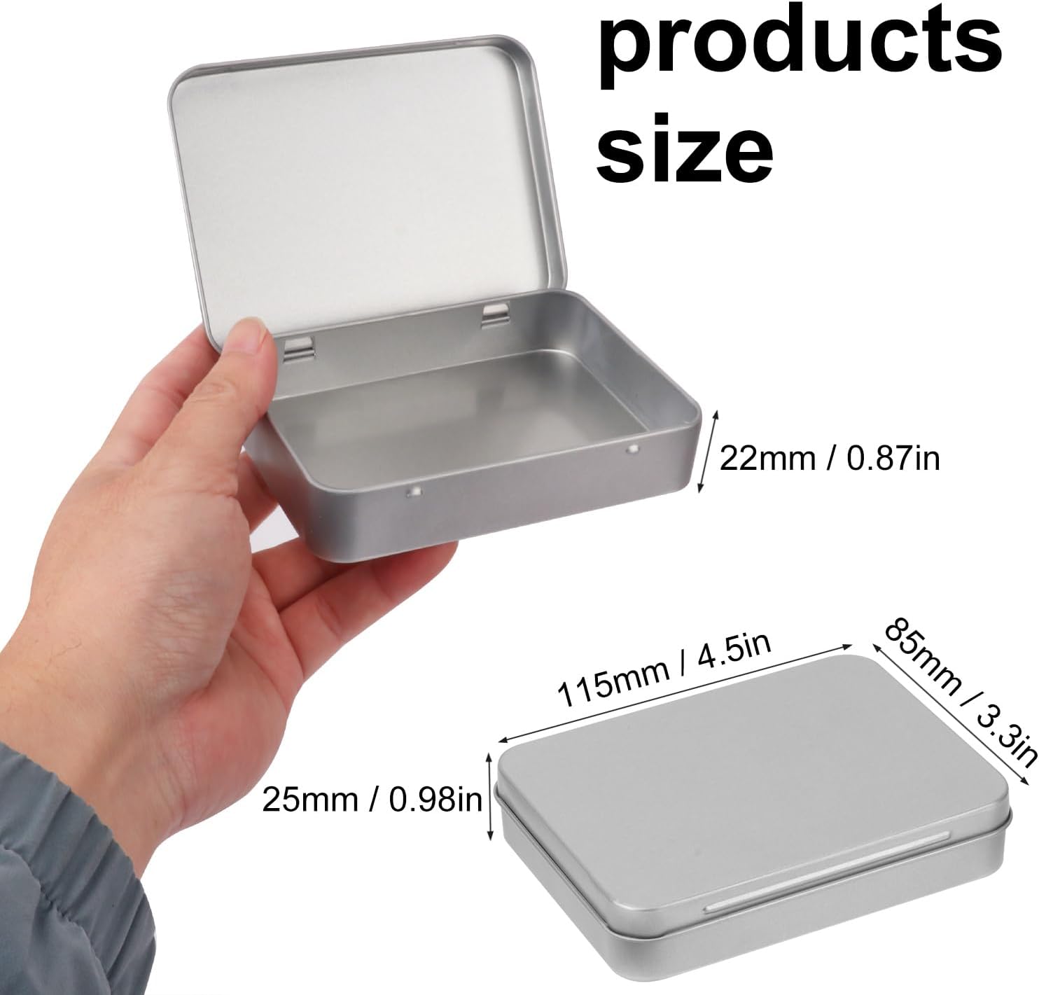30 Pack Silver Metal Tins with Hinged Lid, Rectangular Hinged Tins for Mini Candles, Keys, Cosmetics, Candy (4.5 x 3.3 x 0.9 Inch)