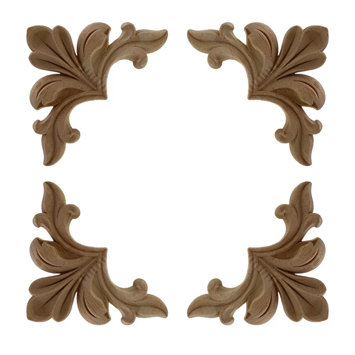 XBHGSY Bois Sculpté Décoratifs Appliques De Décoration En Bois Coin Sculpté Fleur Porte Accessoires De Meubles Décalcomanies Décoration De Maison En Bois 4 Pièces 12X12Cm