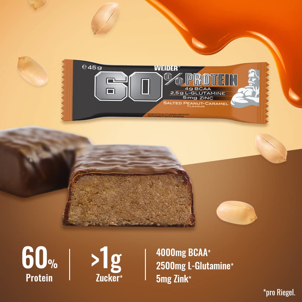 WEIDER 60% Proteinriegel, Eiweißriegel mit dem höchsten Proteingehalt auf dem Markt, High Protein Riegel mit Glutamin und BCAA für Muskelaufbau und Fitness, 24 Stück á 45g, Mix-Box