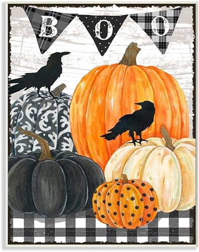 Miniatura 8 de Stupell Industries Fantástica escena de Halloween, mesa de granja, cuervos de calabaza, diseñado por Andrea Tachiera, arte de pared, 16 x 20