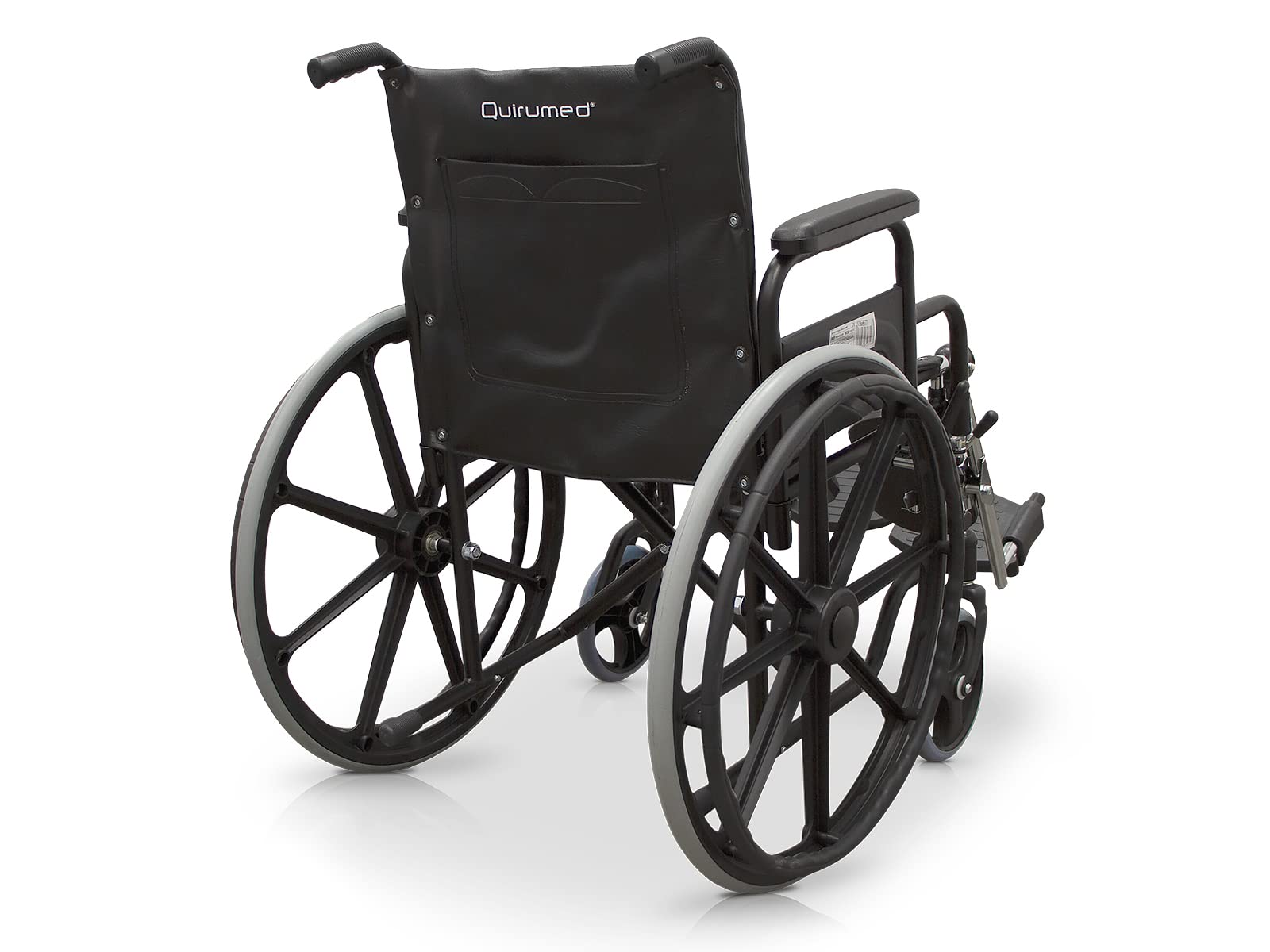 QUIRUMED Silla de ruedas con reposapiés elevables y extraíbles, Acero, Color Negro, Plegable, Asiento 46 cm, frenos de mano, Para mayores, Para minusválidos