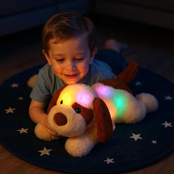 Glowing LED Light-up Nightlight Toys Musical Plush Stuffed Animal Soft Singing Lullabies Birthday Christmas Plushies Puppy Gifts for Kids Boys Girls,Dog,14