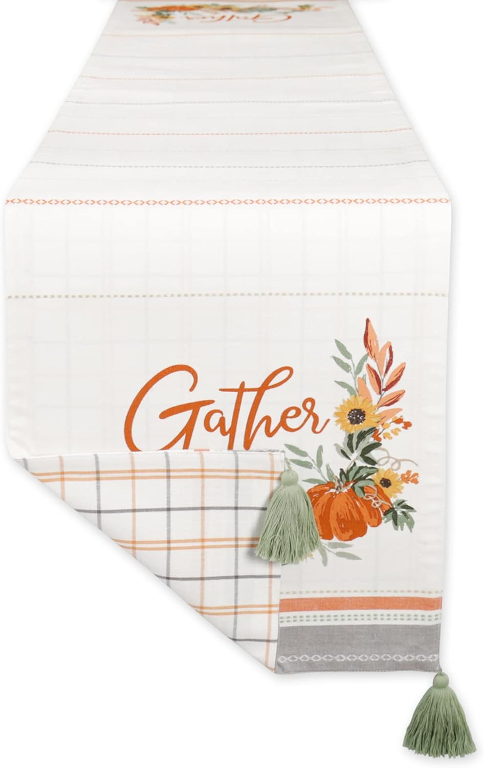 DII Autumn Afternoon Farmhouse Kitchen Thanksgiving & Fall Décor for Home, Reversible Table Runner, 14x72, Harvest Check