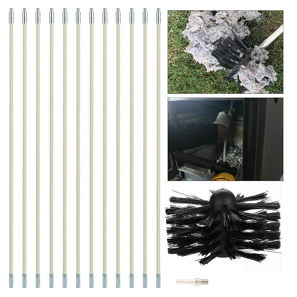 Cepillo De Chimenea Kit Herramientas De Limpieza De Barrido, Cepillo Limpieza Chimenea, Juego con 9 Varillas de Nailon, 1 Cabezal de Cepillo y 1 Barra Hexagonal para Aire Acondicionado, refrigerado