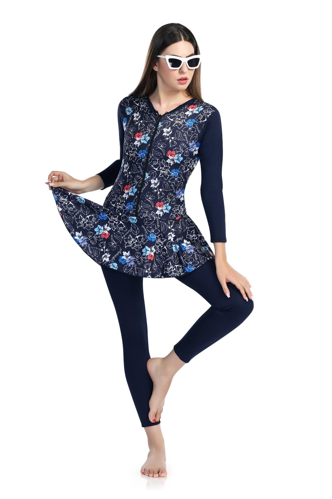 Womens Digital Print Full Body Swimming Costume Frock Style - Dry Fit (34, 1) Multicolour-image-44