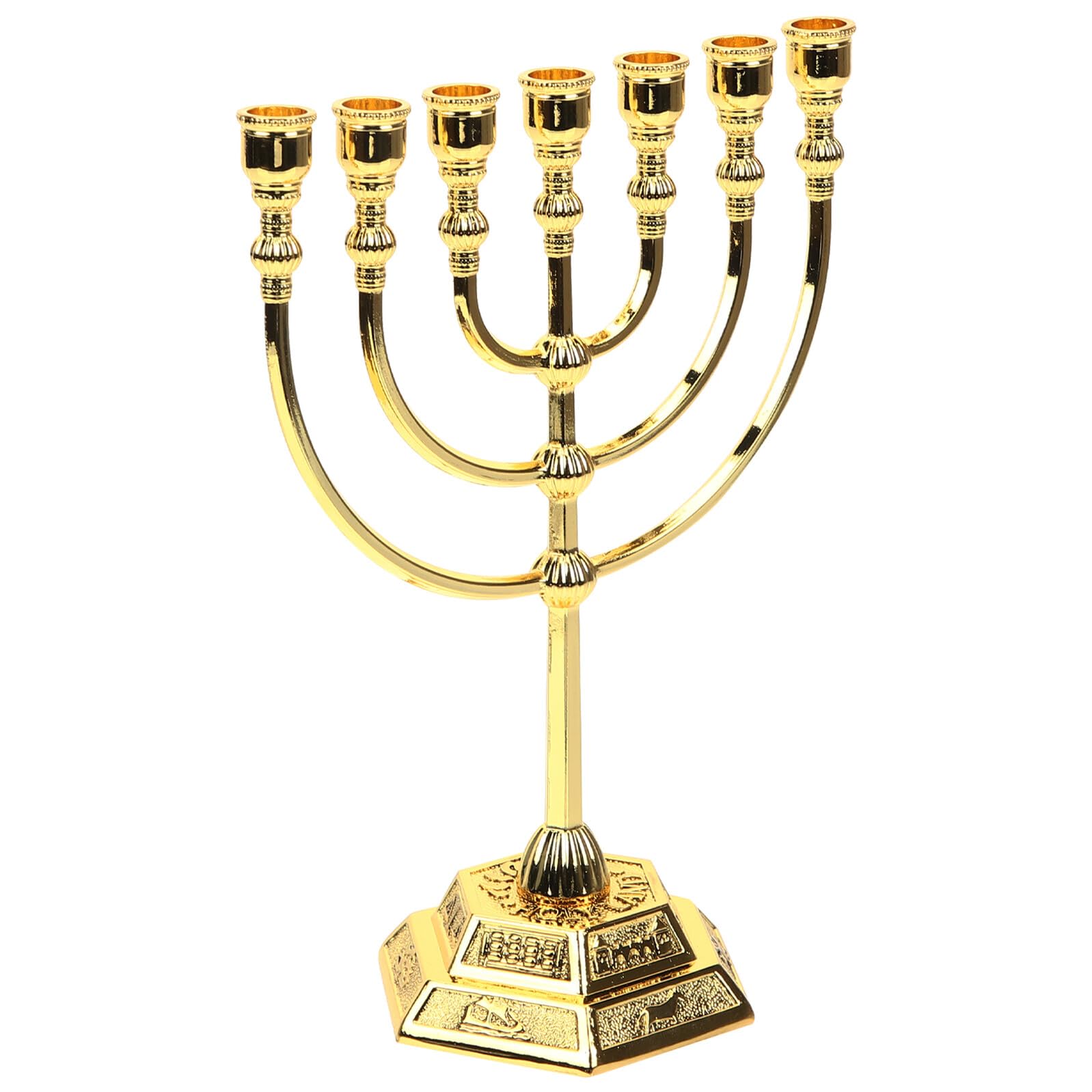 Candelabre Hanukkah stable en metal dore pour eviter la cire sur la table