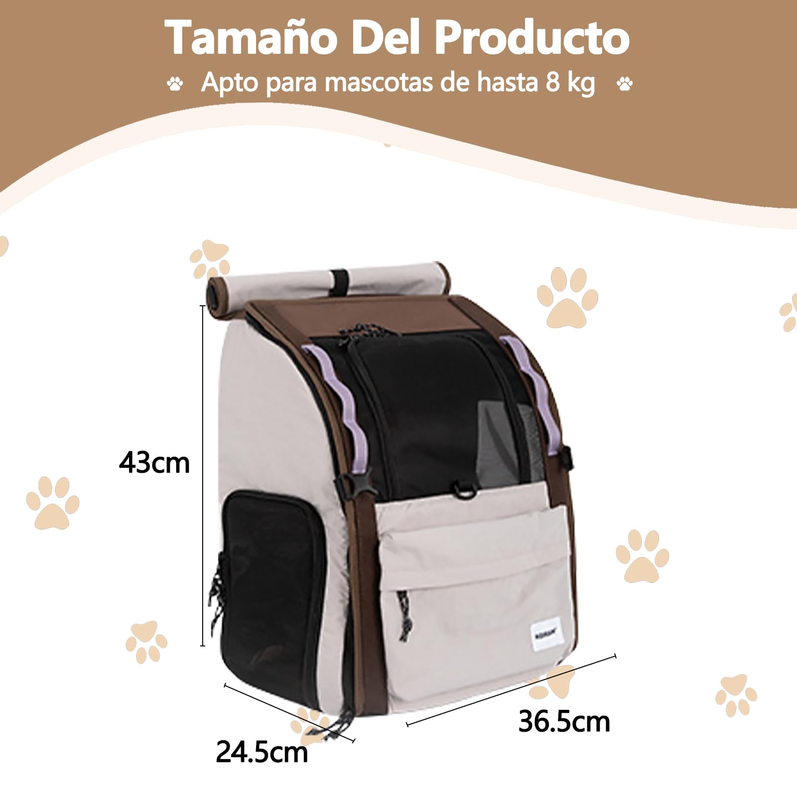 Galatée Mochila para Mascotas, Fabricada En Nailon Transpirable, con Un Diseño Estable y Gran Capacidad, Que Incluye Una Cortina Enrollable（Bolsa Gris）