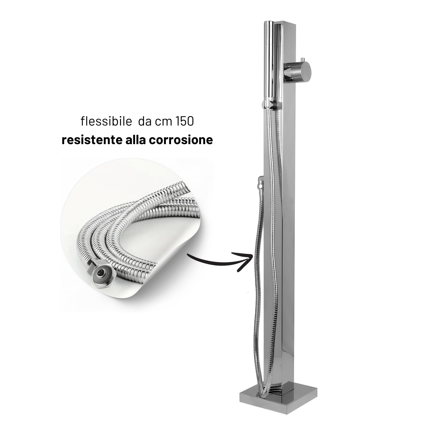 Fontana da Giardino a Colonna Esterno SALICE Acciaio Inox con Miscelatore 100 CM Fissaggio a Pavimento