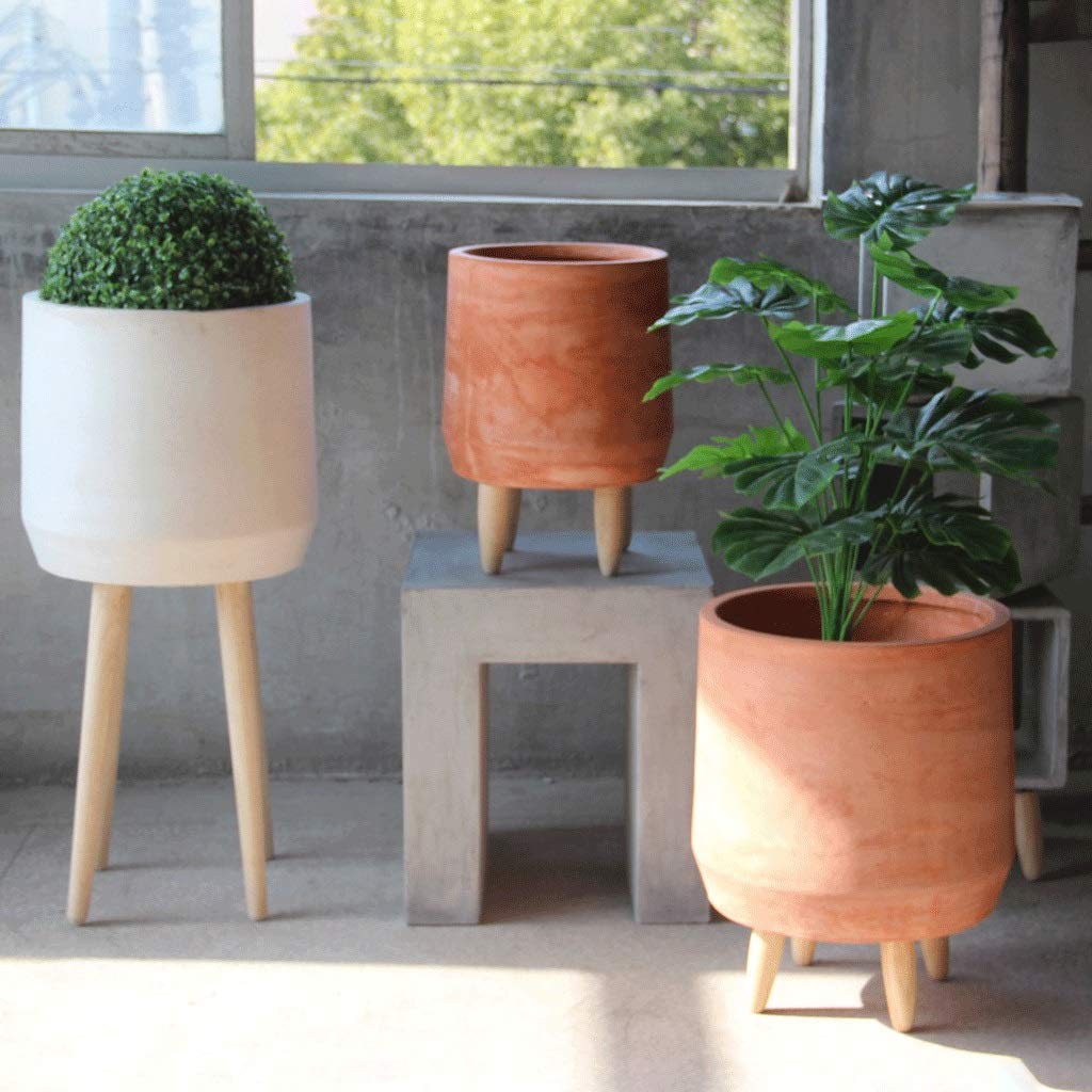Supporto per Fiori da Esterno per Interni Bonsai Rustico Decorazione per la casa con Gambe in Legno Vaso da Fiori Rotondo Ovale Giardino in Cemento Supporto per Piante da Giardino Decorativo