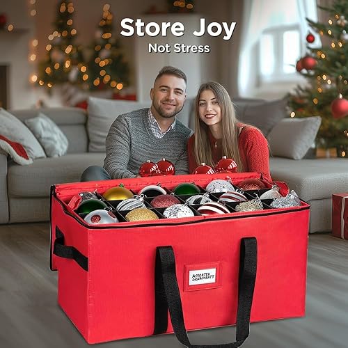Miniatura 4 de Contenedor de almacenamiento de adornos de Navidad, almacena hasta 54 unidades, divisores ajustables, contenedor organizador grande para proteger y