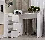 BDW – Narożone Biurko – Biurko Komputerowe, Gamingowe w Kształcie L – 120 x 48,5 x 75 cm – Pojemne Szuflady i Otwarte Półki – do Pokoju Młodzieżowego, Home Office – NICEA Białe Lewe