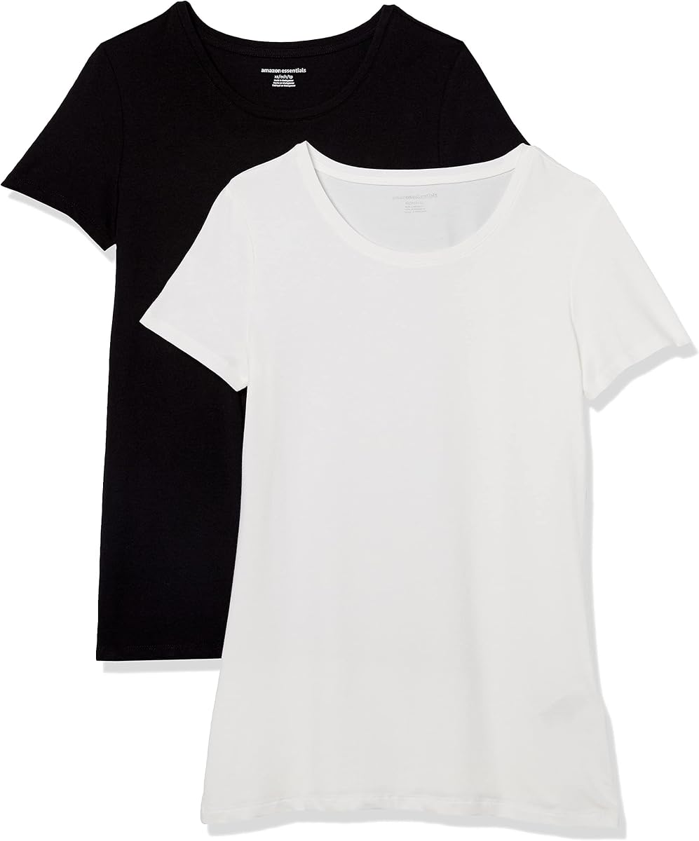 Camiseta de manga corta y cuello redondo Amazon Essentials Regular-Fit para mujer, paquetes múltiples