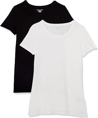 Amazon Essentials Women's Regular-Fit Short-Sleeve Crewneck T-Shirt, Cotton Modal Blend, Pack of 2