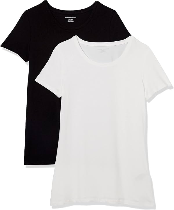 Amazon Essentials Camiseta de Manga Corta Regular-Fit para Mujer, Cuello Redondo, Multipaquetes