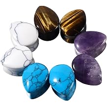 8PCS Stone Teardrop Shape Ear Plugs Set Amethyst Woodgrain Crackles Ear Expander Stretcher Kit for Beginner Earlobe Body Piercing Jewelry for Women Men 2G-5/8