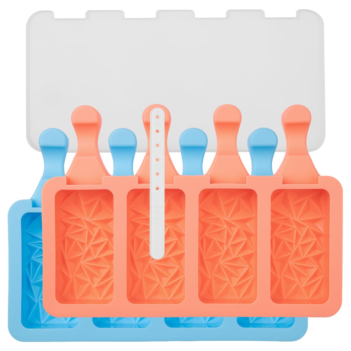 Lurch Aquamarine / Peach Ice Lolly Mould, Popsicles Silicone Set Of 2 With Lid, Reusable For Children And Adults - Triangle