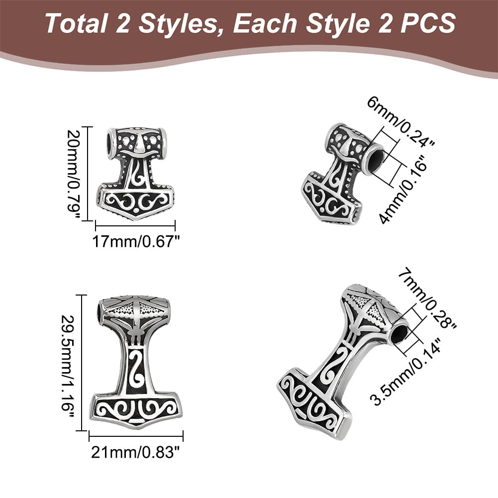 UNICRAFTALE about 4pcs Thor's Hammer Pendants 20~29.5mm Antique Silver Stainless Steel Viking Thor's Hammer Knot Charms Powerful Protection Amulet Necklace Charms for Jewelry Making … - Image 3
