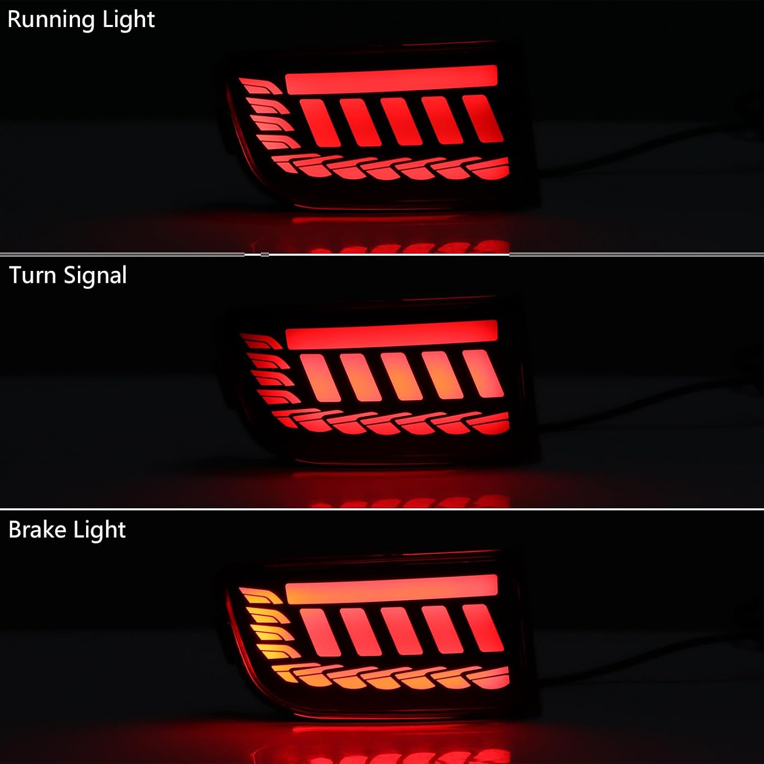 Astra Depot 2X All-in-One LED Bumper Brake Light Sequential Turn Signal DRL Smart IC Compatible with 2003-2005 4Runner 02-09 Land Cruiser Prado 120 Red Lens