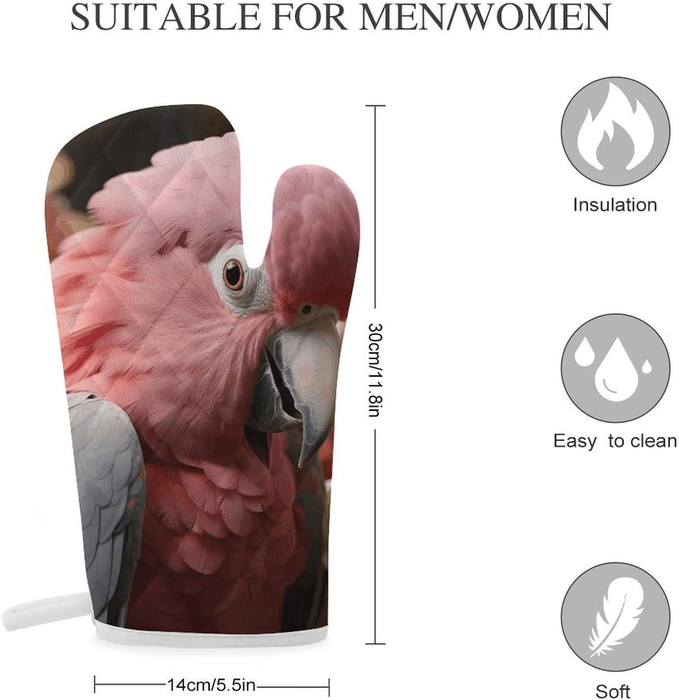 2 Pcs Oven Mitts Heat Resistant Kitchen Gloves Soft Safety Grey Rose-Breasted Cockatoo Oven Glove for Microwave, Barbecue