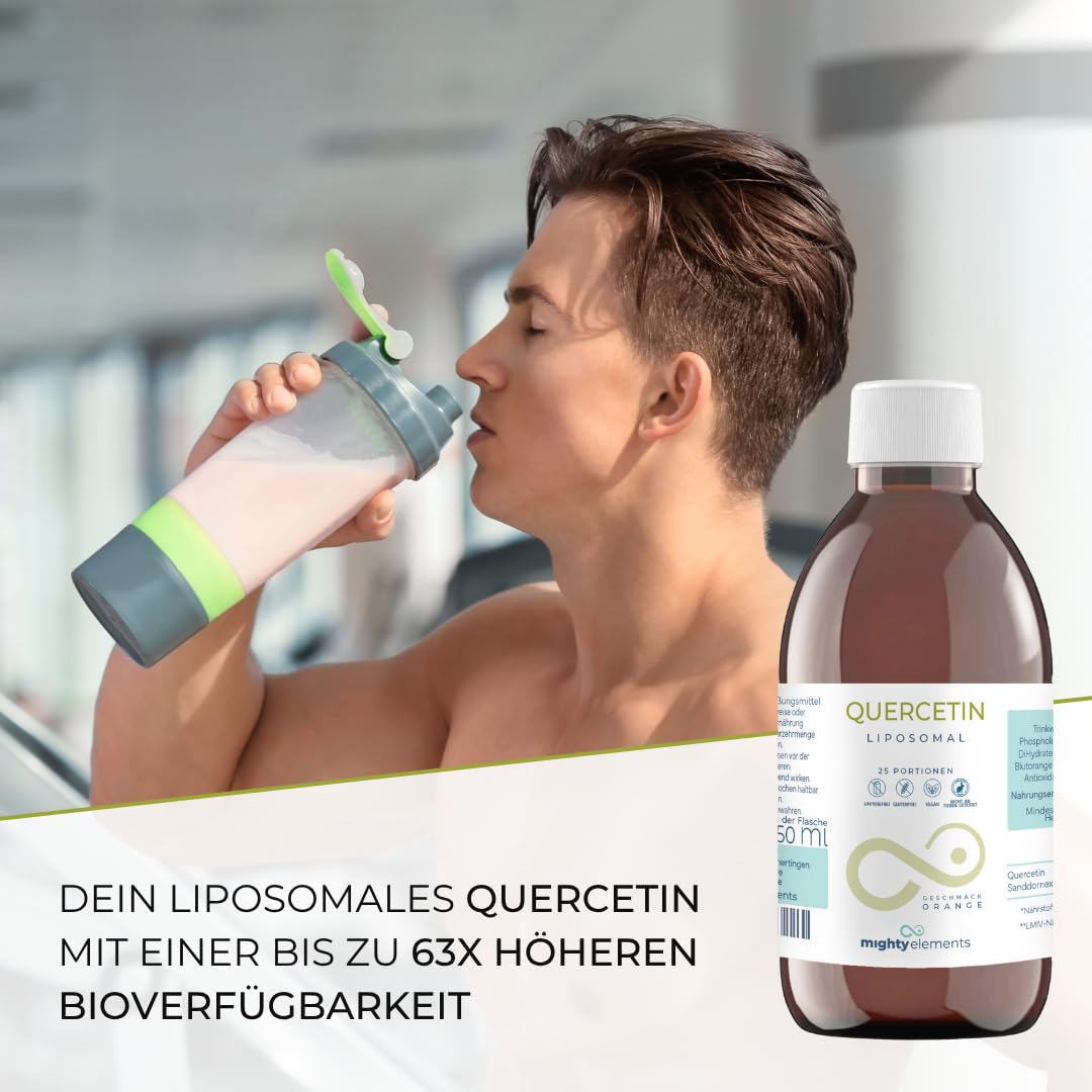 Mighty Elements quercetina liposomiale ad alto dosaggio 300 mg, liquido, 250 ml, vegana, super sapore, alta biodisponibilità, bottiglia di vetro