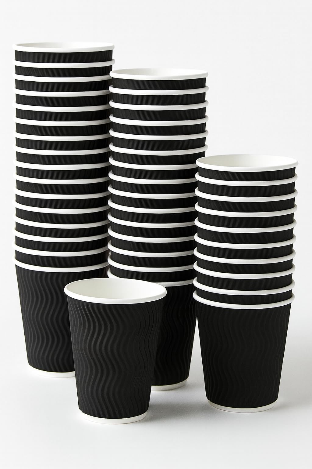1ABOVE Disposable Insulated Paper Coffee Cups, 8 Ounce, Triple-Ply Ripple Design, Black, 50 Count