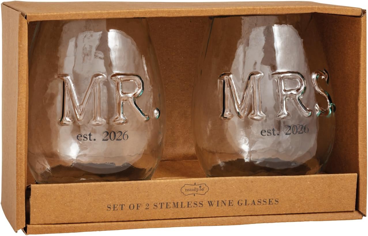 Set de Copas Mud Pie Mr. and Mrs. Vidrio Azul 22 oz