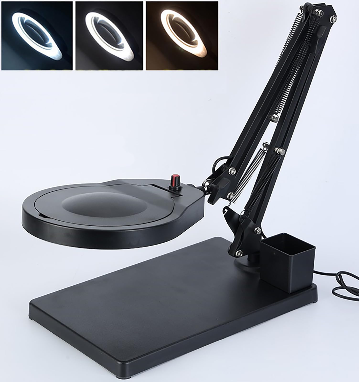 10-fache Vergrößerungslupe mit Licht, 12 cm (4,7 Zoll) Echtglaslinse, LED-Schreibtischlampe mit Klemme, 3 Farbmodi, Vergrößerungslicht und Ständer für Bastelarbeiten und Schweißarb