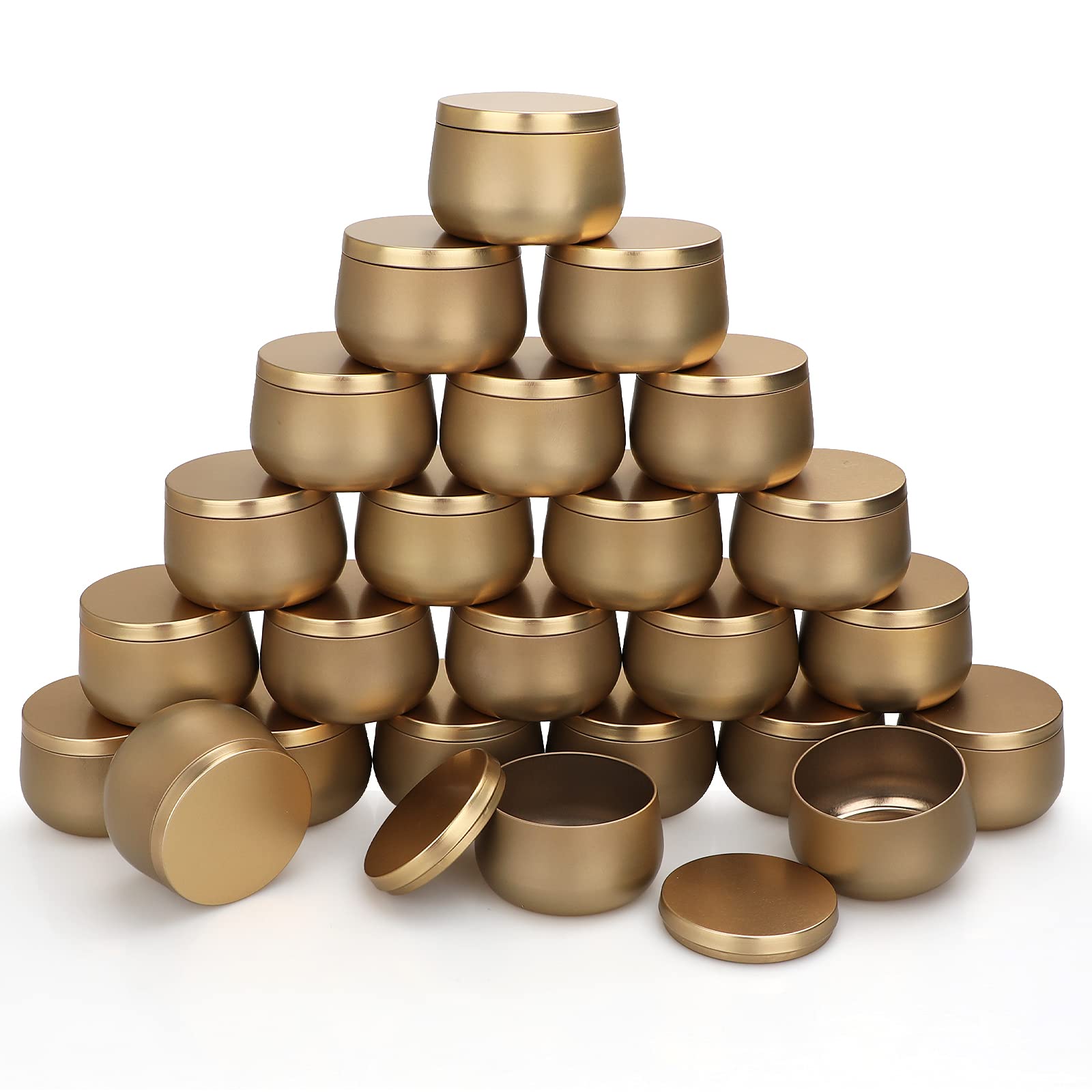 Tontenitori per Candele 24 Pezzi, Metallo Vuoti per Fare Candele Mini Barattoli da 8oz Accessori per Kit di Candele Fai da Te, Mamma Regalo Barattoli per Conservare il Tè Secco Dolci Spezie Regali Oro