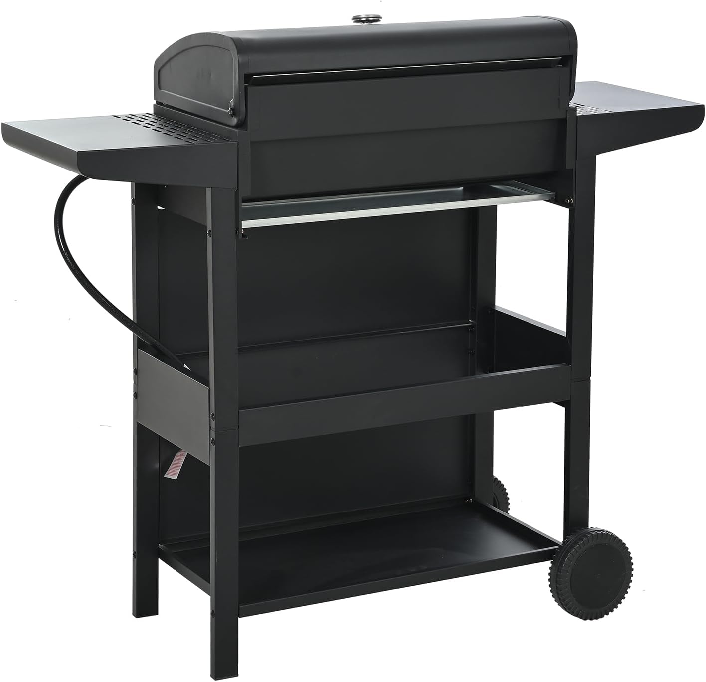 Gas Grill, 4-Burner Propane Gas Grill With 2 Foldable Shelves, Freestanding Grill Cart with Wheels, Side Burner, Lid, Outdoor BBQ Grill for Outdoor Garden Backyard Cooking Barbecue