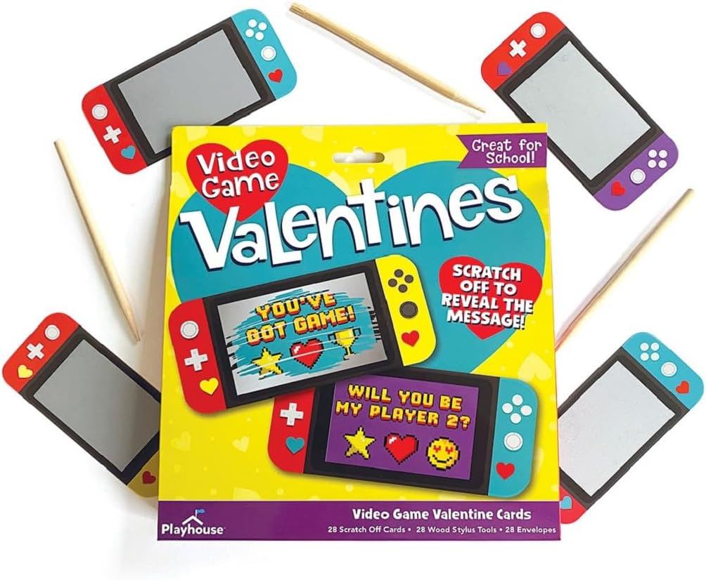 Playhouse Video Game Hidden Message 28 Card Super Valentine Exchange Pack for Kids